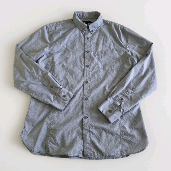 John Varvatos Shirt Mens L Gray Birds Eye LS Button Roll Up Tab Casual Preppy - Picture 9 of 16